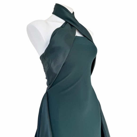 Solace London Rumi Emerald Green Satin Twill Crepe Halterneck Gonwn Size 6 - Picture 4 of 13